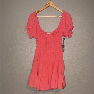 Liberty Love Coral Pink Scoop Neck Mini Dress